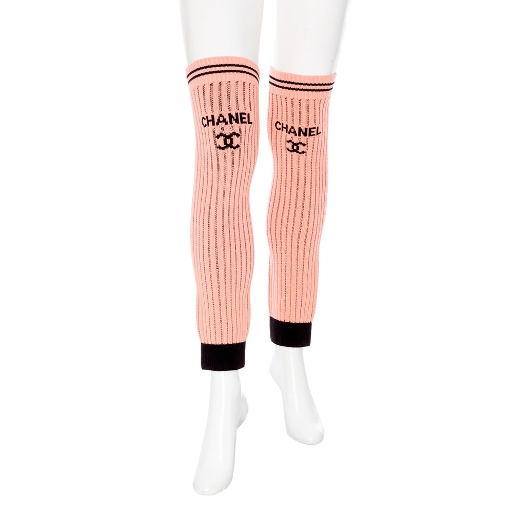 Authentic Chanel Pink and Black Leg Warmers Knit Gaiters New